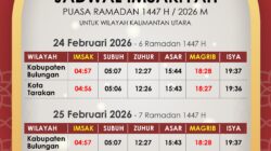 Jadwal Imsakiyah Ramadan 1447 H untuk Wilayah Kalimantan Utara (6 Ramadan 1447 / 7 Ramadan 1447)
